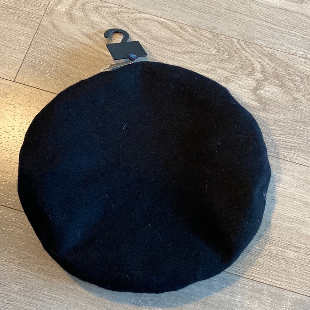 NWT PRIMARK black wool leather beret hat cap new fashion lined